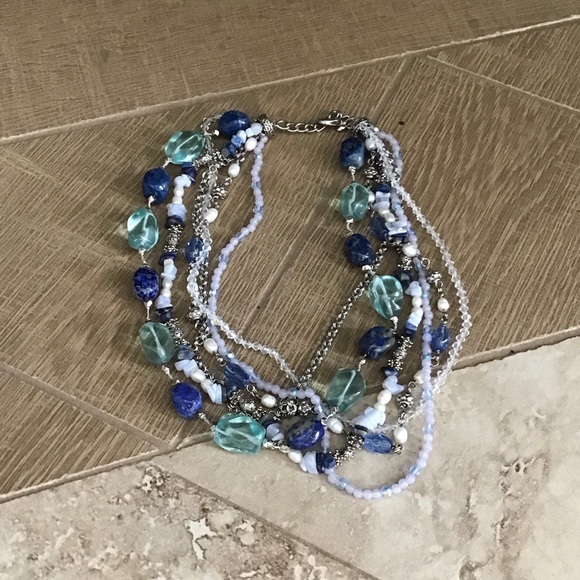 Elegant Blue and Silver Multi-Strand Necklace - Picture 1 of 1